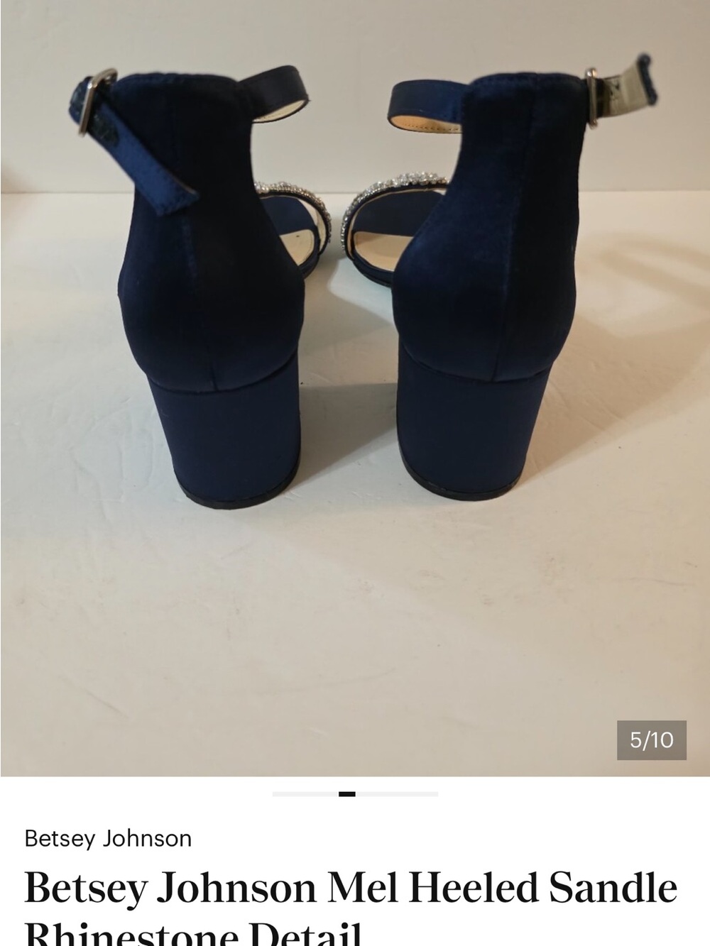 Betsey Johnson Navy Crystal Floral Strap Block Heel Sandals 7.5 - Picture 9 of 9